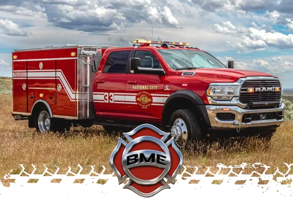 BME Fire Truck - Ponderosa in a field of wild grass