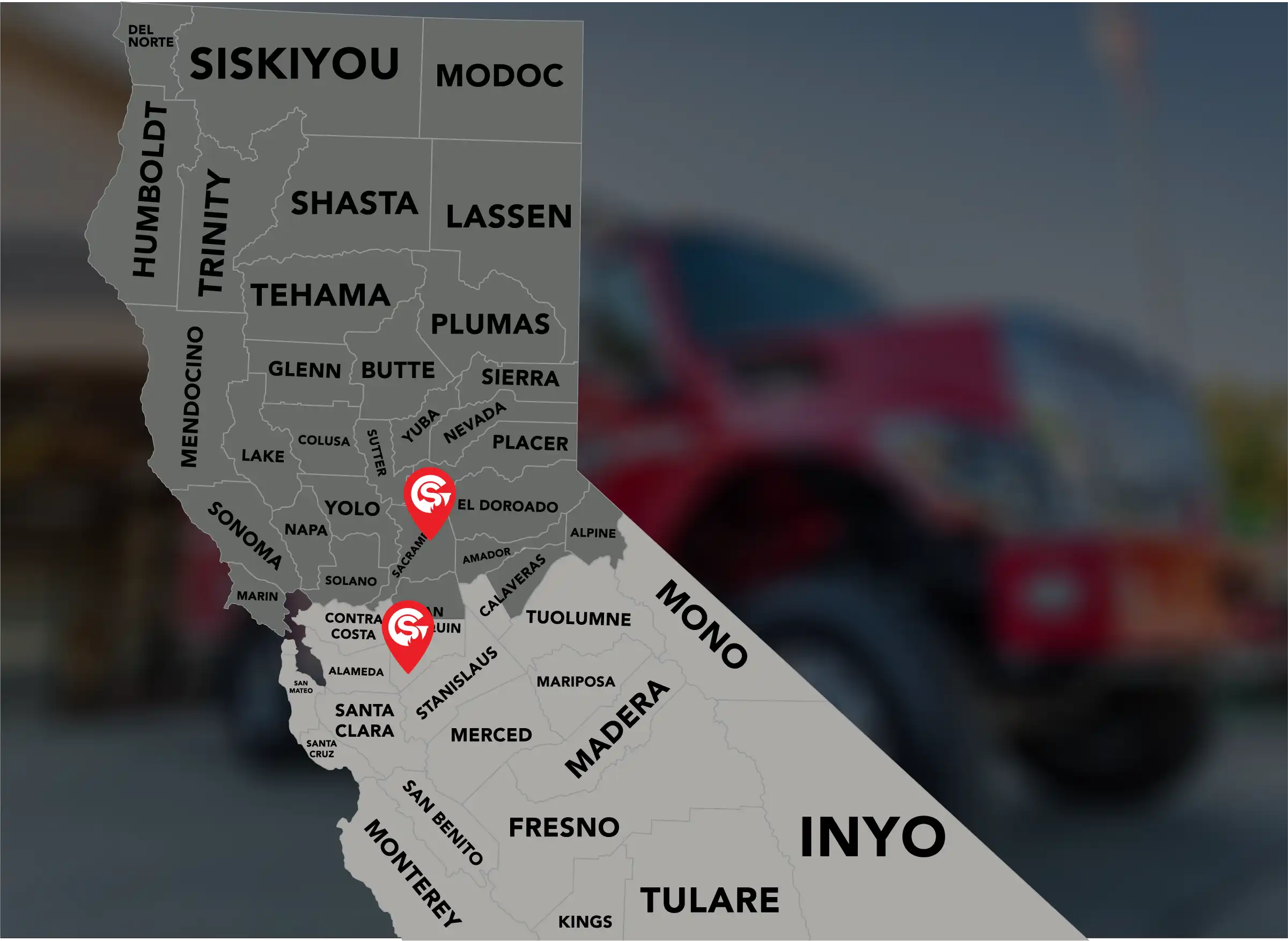 California state map showing territories and homebase assignments